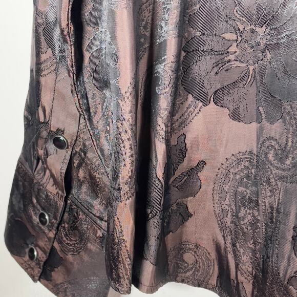 Patron Cito Brown Men's Western Black Pearl Snap Shirt Size Med Floral Paisley - Picture 15 of 16